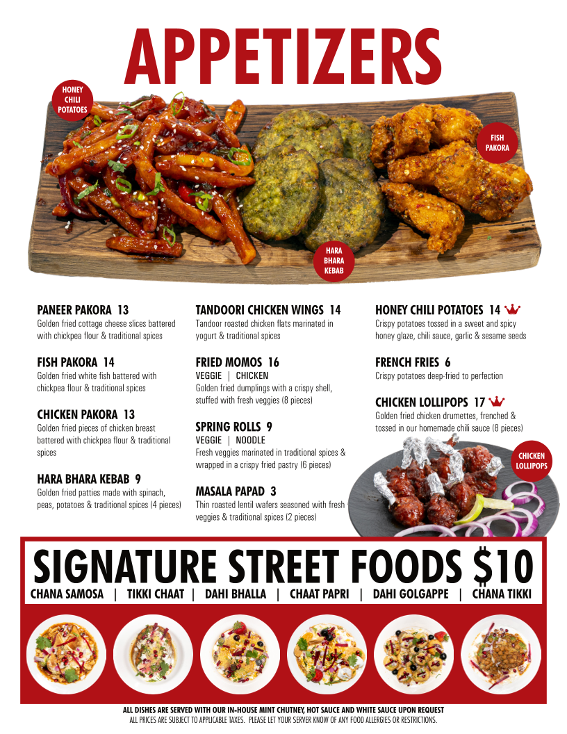Menu, King Tandoori Drew