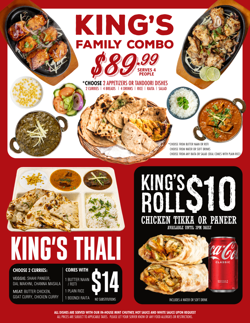 Menu, King Tandoori Drew