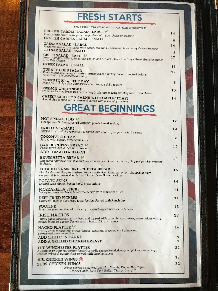 Menu, Winchester Arms