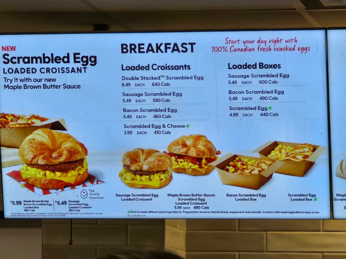 Menu, Tim Hortons