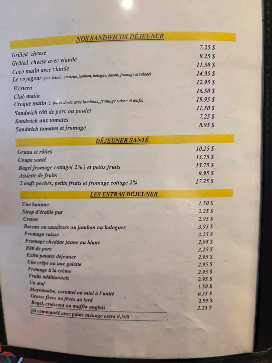 Menu, Resto Chez Mel