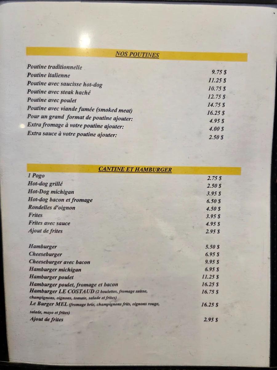 Menu, Resto Chez Mel