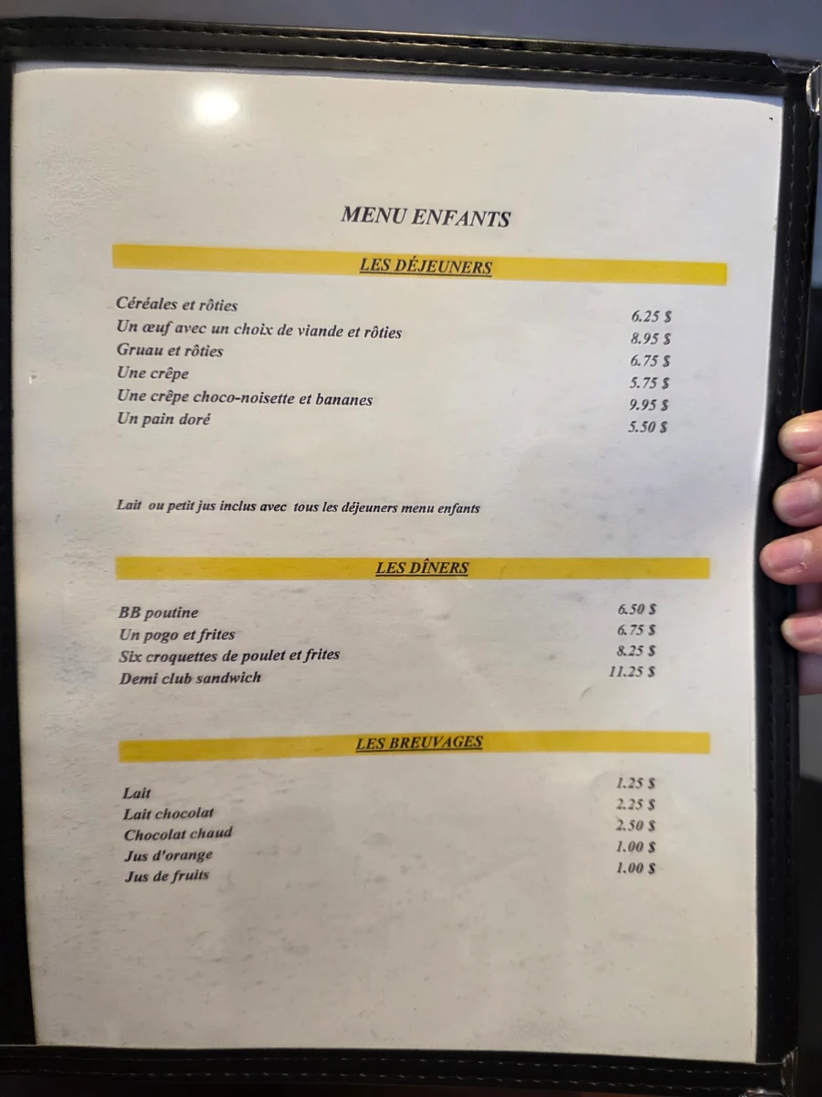 Menu, Resto Chez Mel