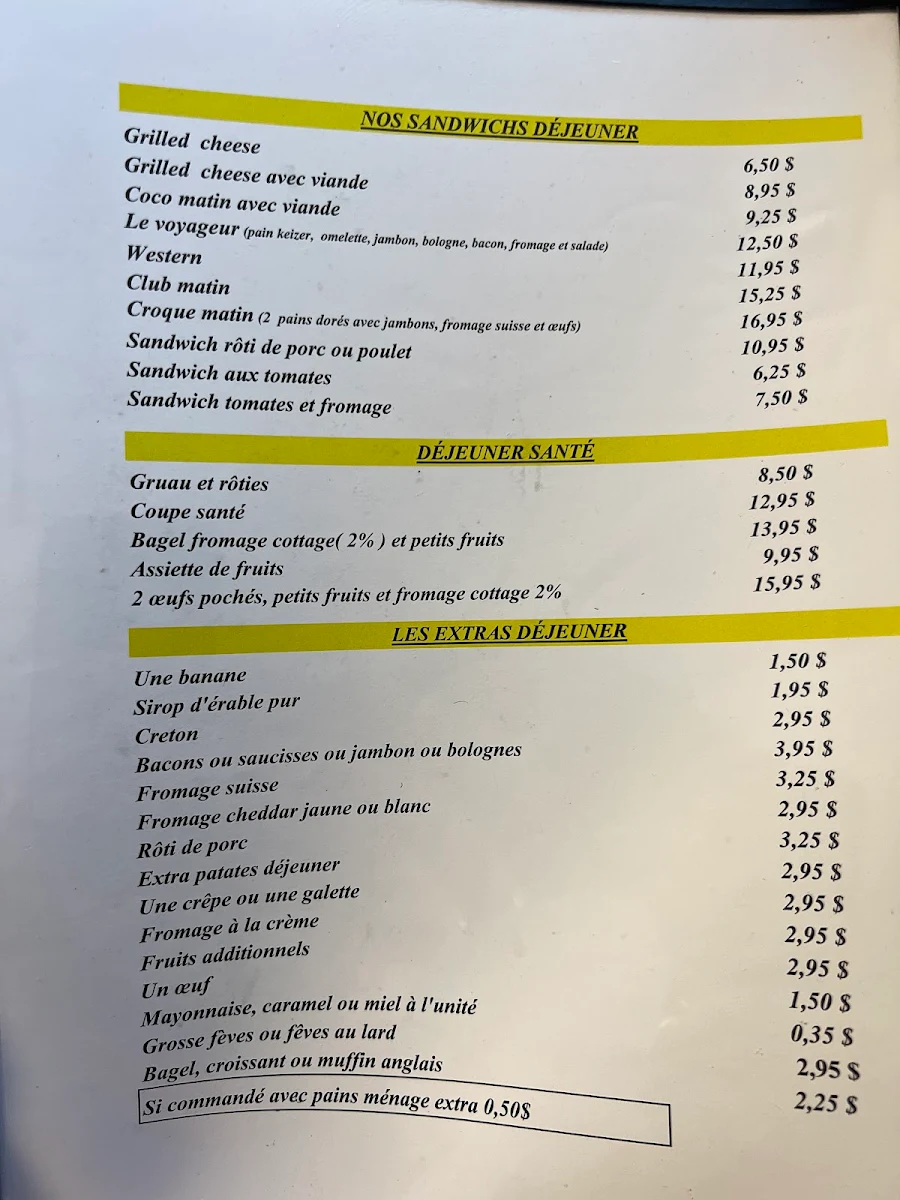 Menu, Resto Chez Mel