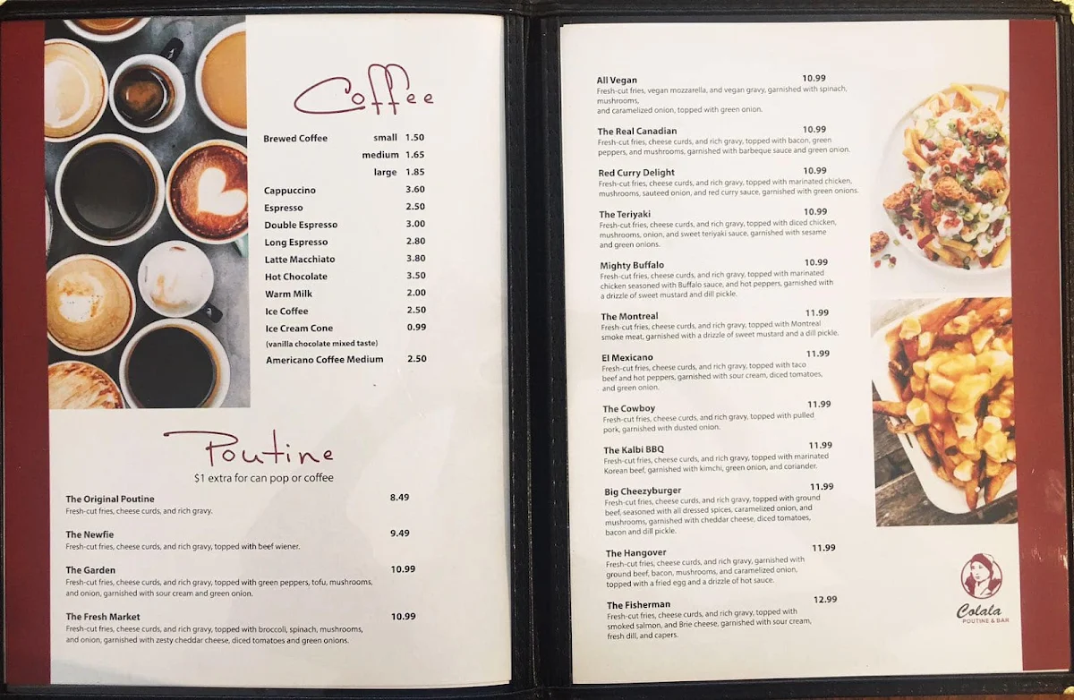 Menu, Colala Poutine & Bar & Asian cuisine