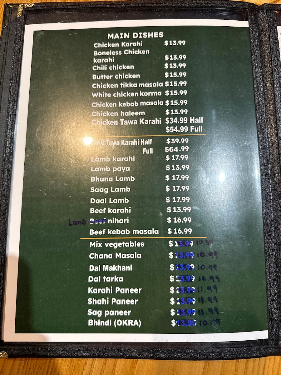 Menu, Kashmir Grill