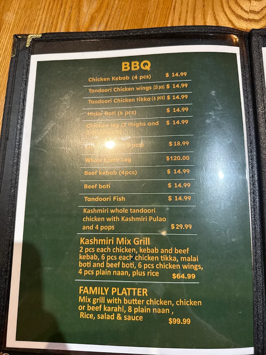 Menu, Kashmir Grill