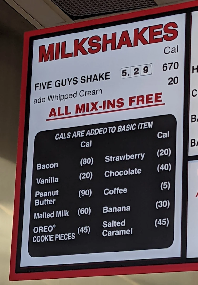 Menu, Five Guys