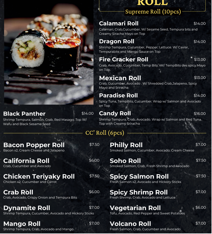 Menu, Charlie's Chopsticks St.Catharines