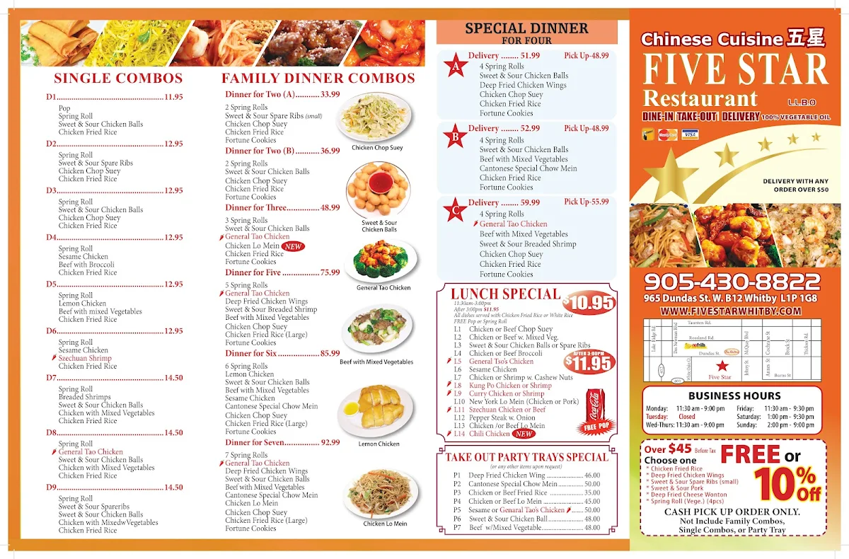 Menu, Five Star Restaurant
