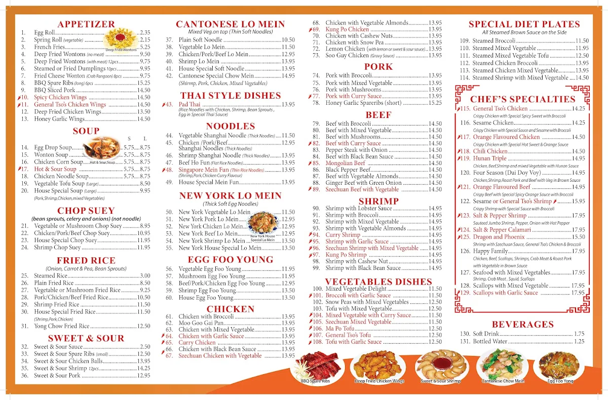 Menu, Five Star Restaurant
