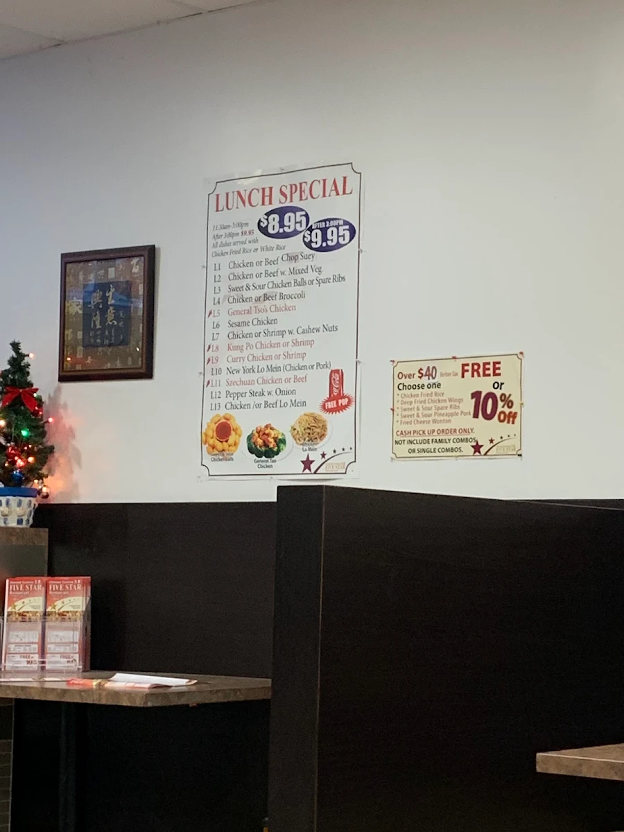 Menu, Five Star Restaurant