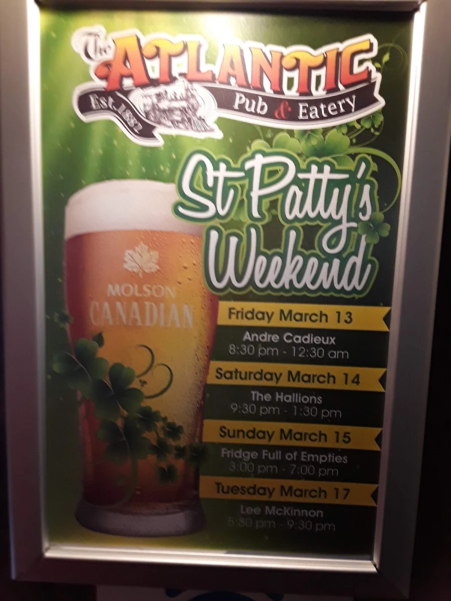 Menu, Atlantic Pub & Stay