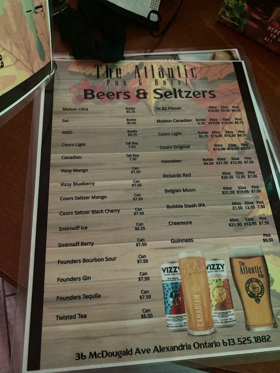 Menu, Atlantic Pub & Stay