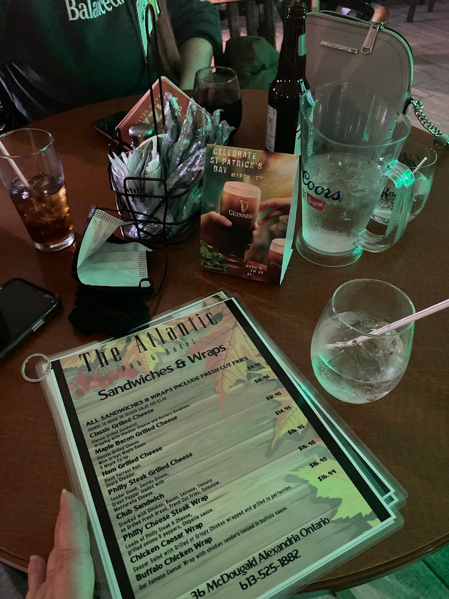 Menu, Atlantic Pub & Stay