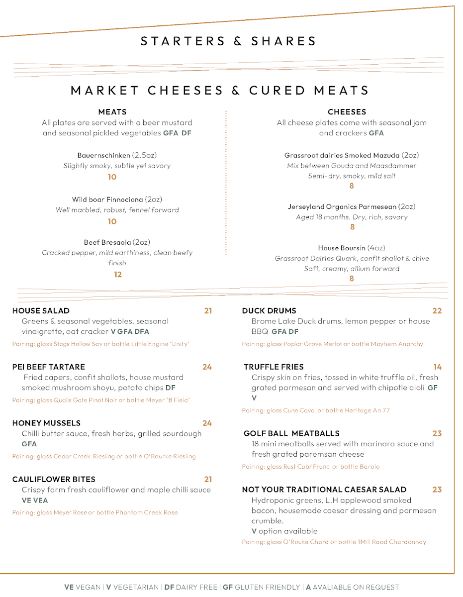 Menu, The Edge Restaurant & Bar