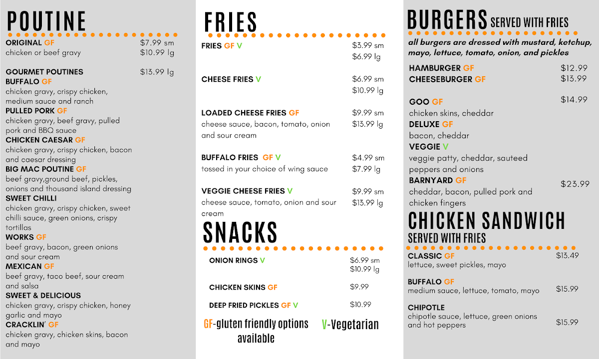 Menu, Goo's Take-Out & Catering