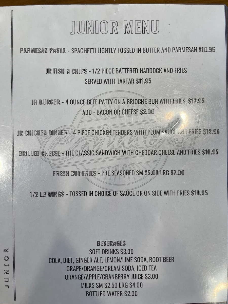 Menu, Caruso's Family Restaurant Catering & Ice Creamery