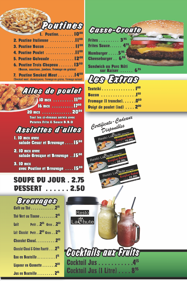 Menu, Resto Lachute