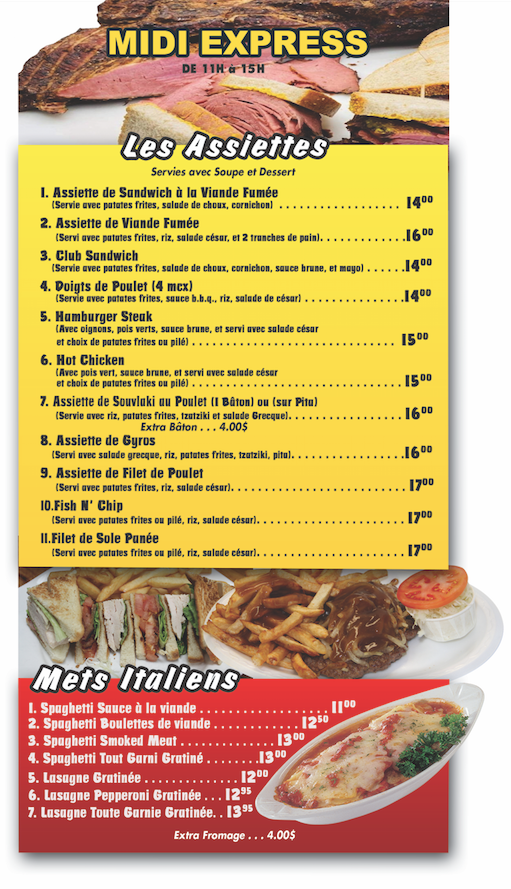 Menu, Resto Lachute