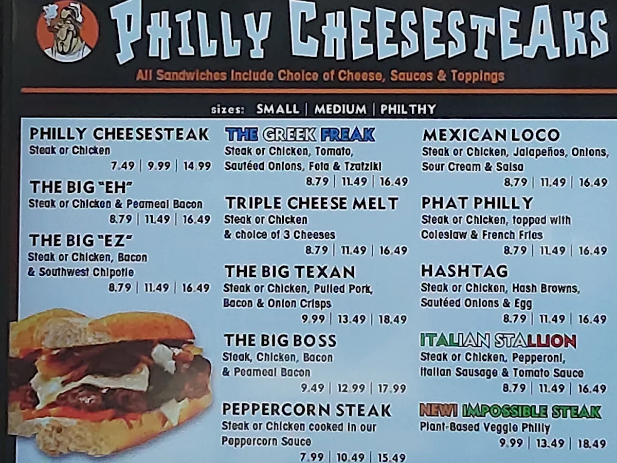 Menu, Philthy Philly's Hamilton