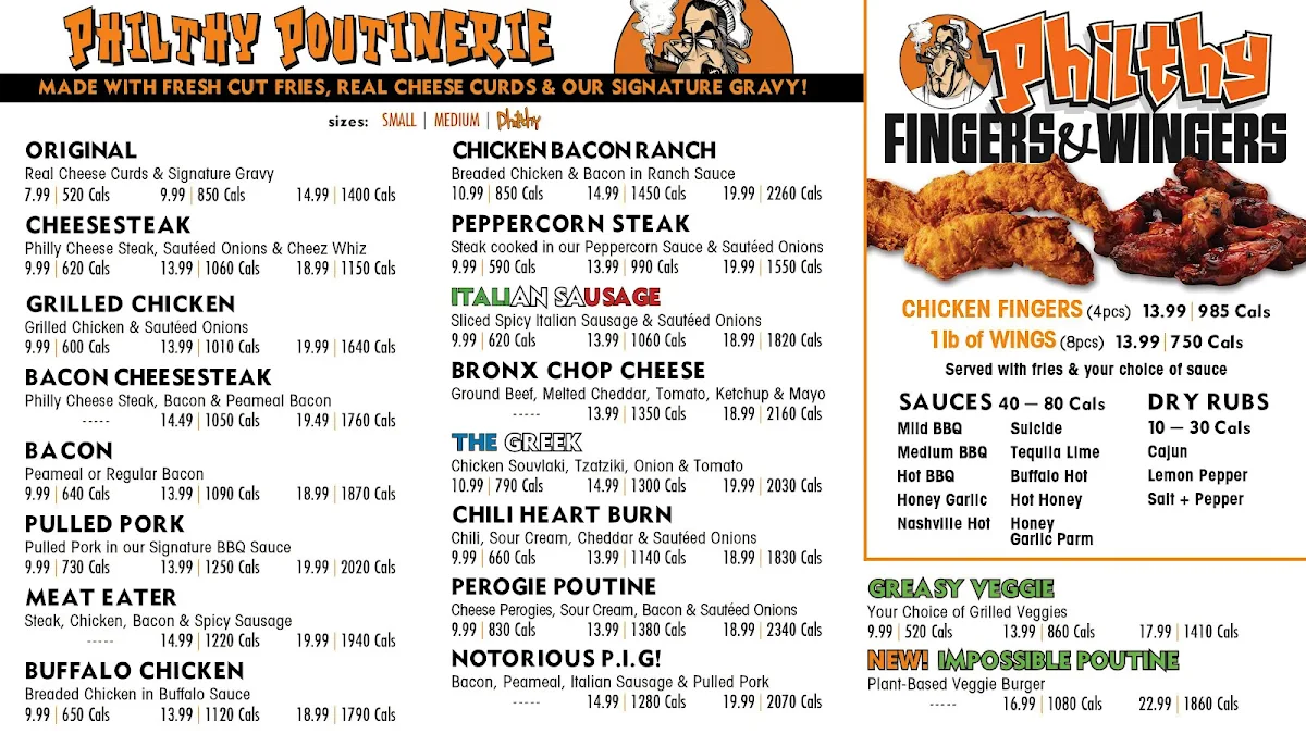Menu, Philthy Philly's Hamilton
