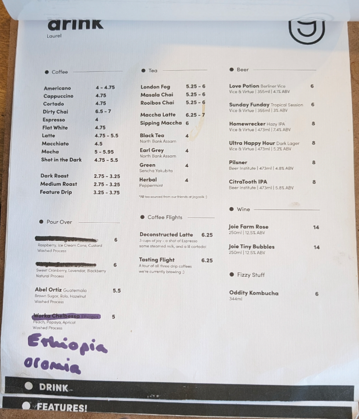 Menu, Bright Jenny Coffee
