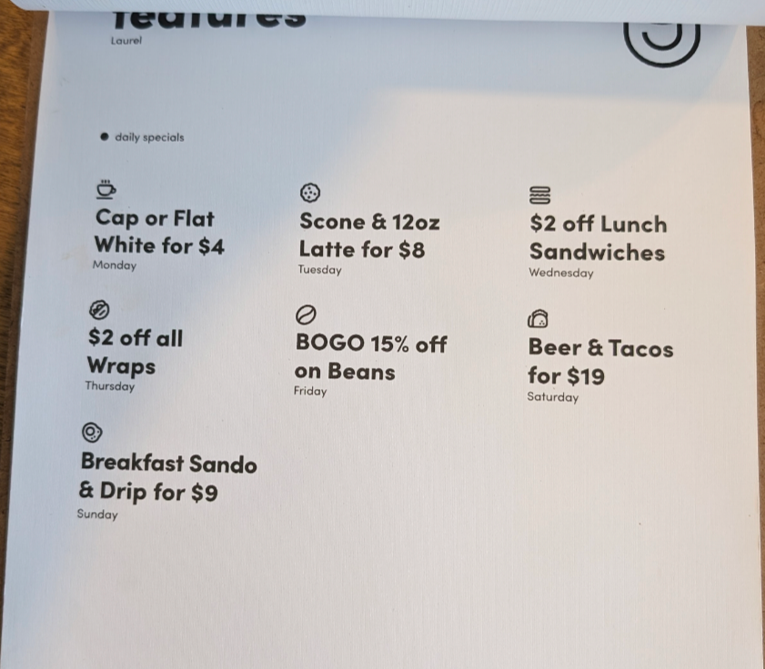 Menu, Bright Jenny Coffee
