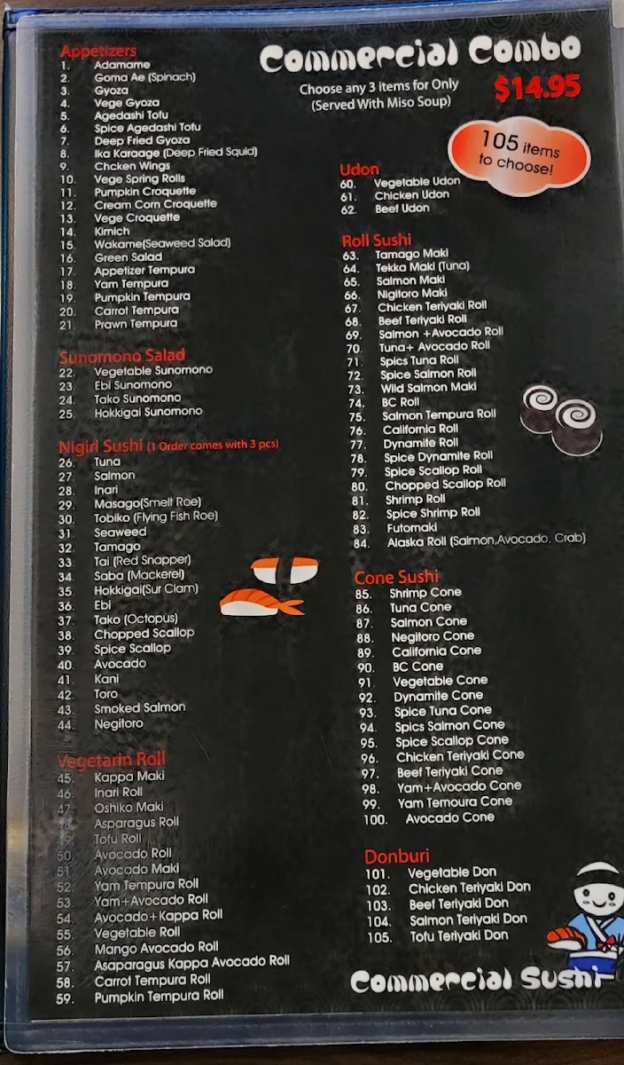 Menu, Commercial Sushi