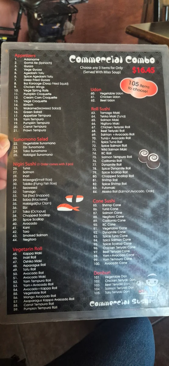 Menu, Commercial Sushi