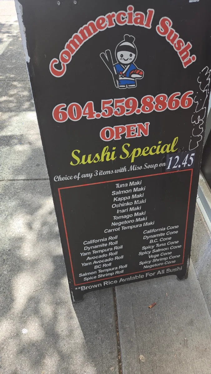 Menu, Commercial Sushi