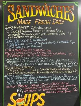 Menu, Sandras' Souper Sandwiches