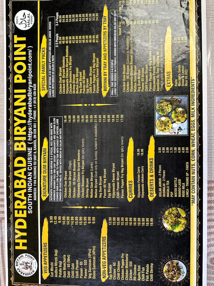 Menu, Hyderabad Biryani Point