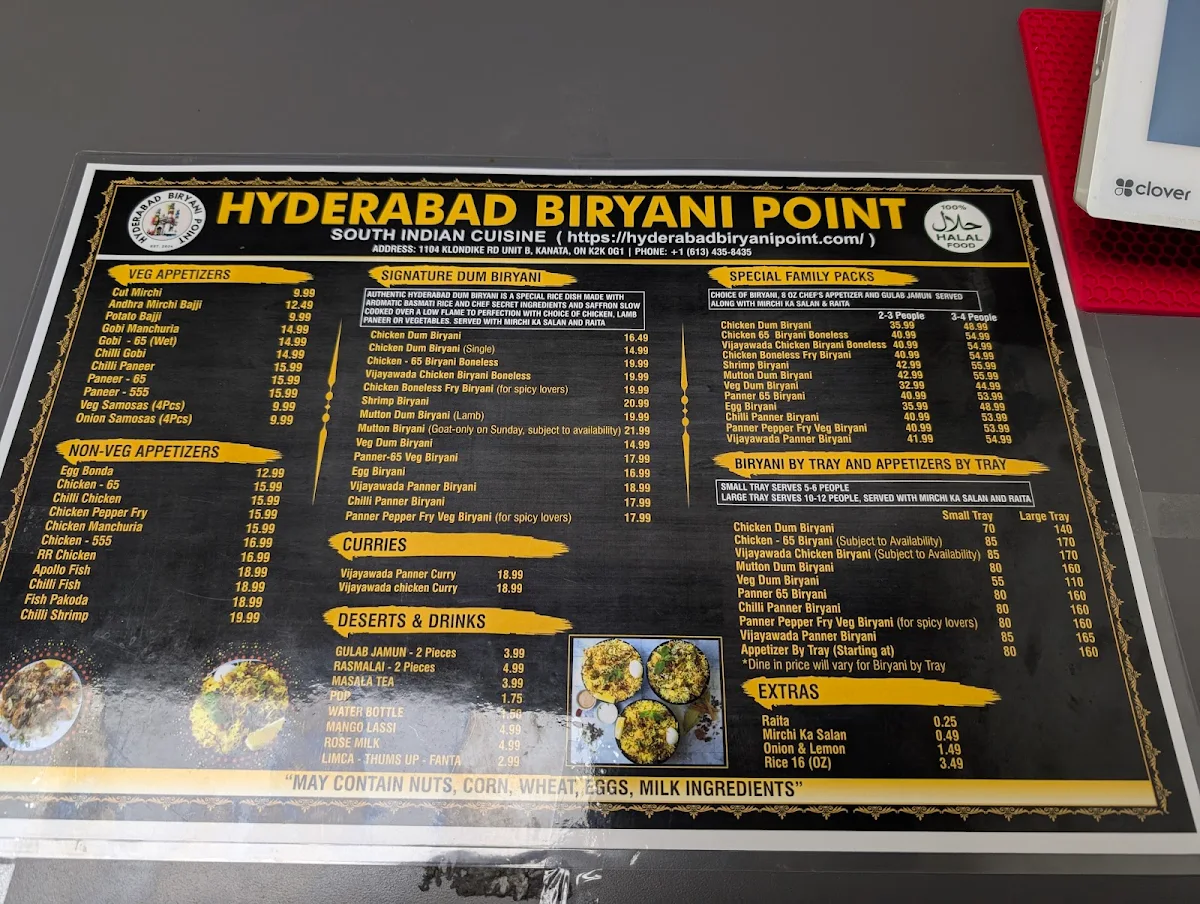 Menu, Hyderabad Biryani Point