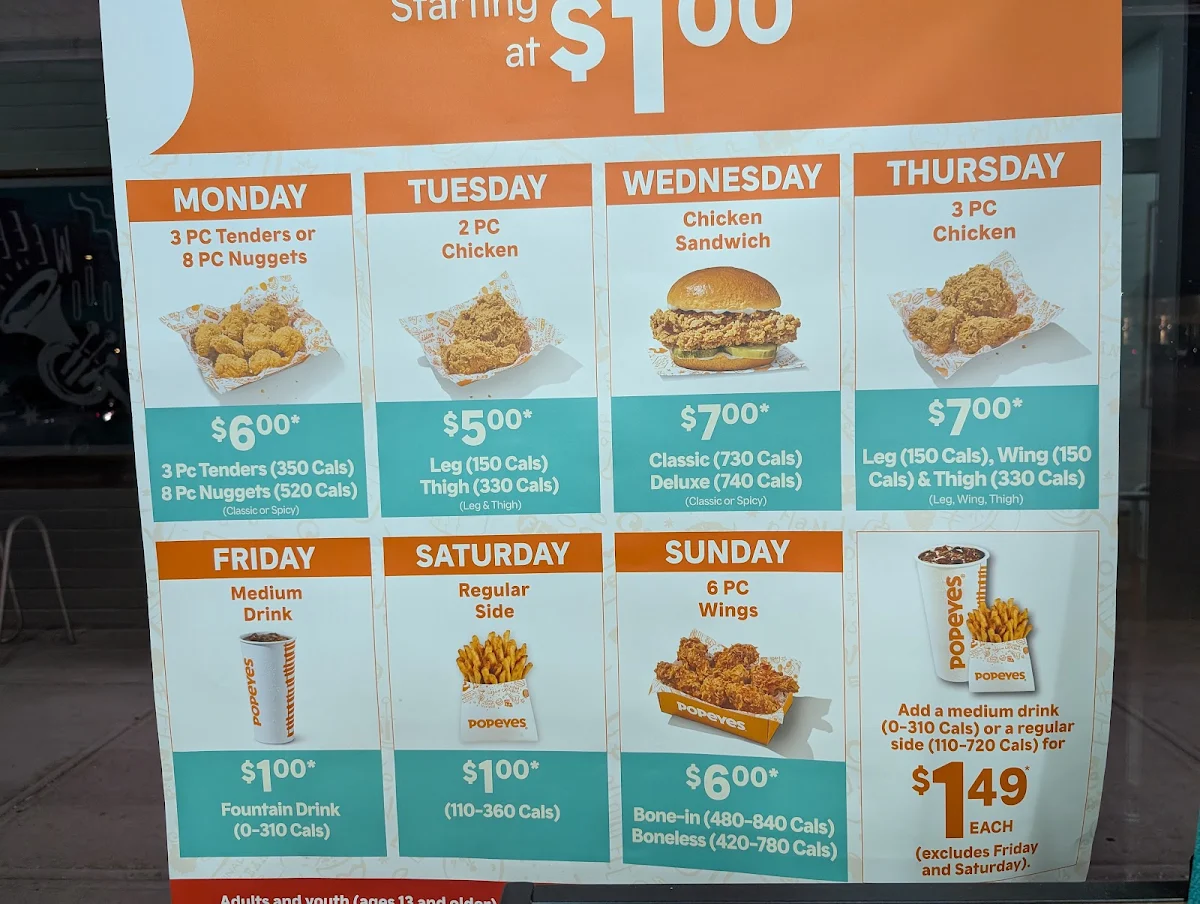 Menu, Popeyes Louisiana Kitchen