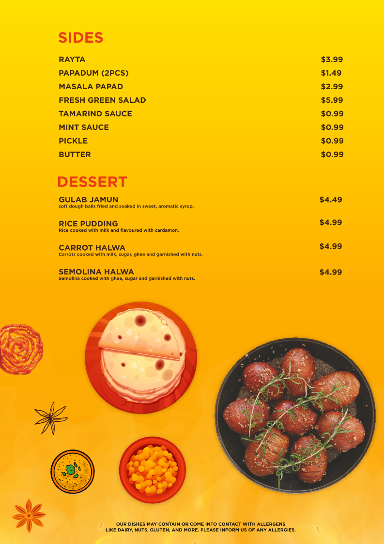 Menu, India Palace
