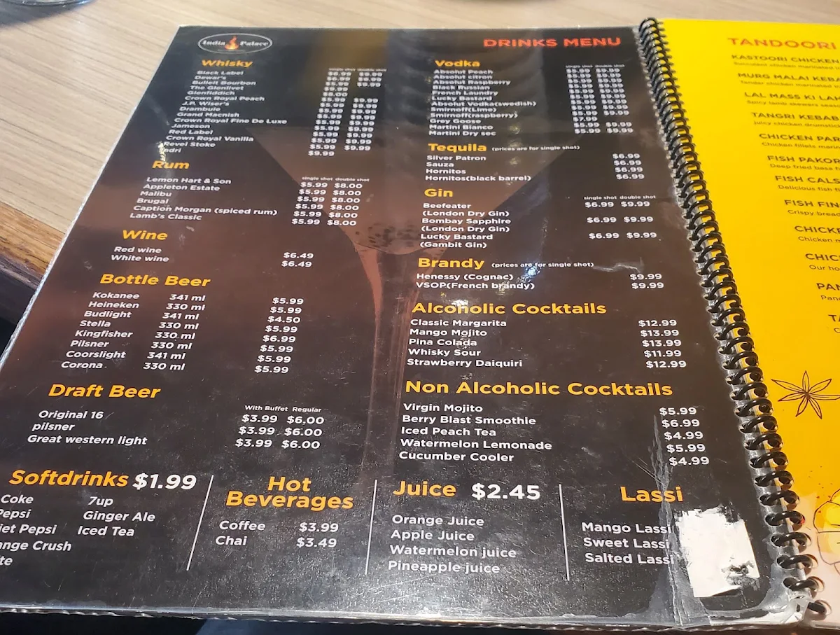 Menu, India Palace