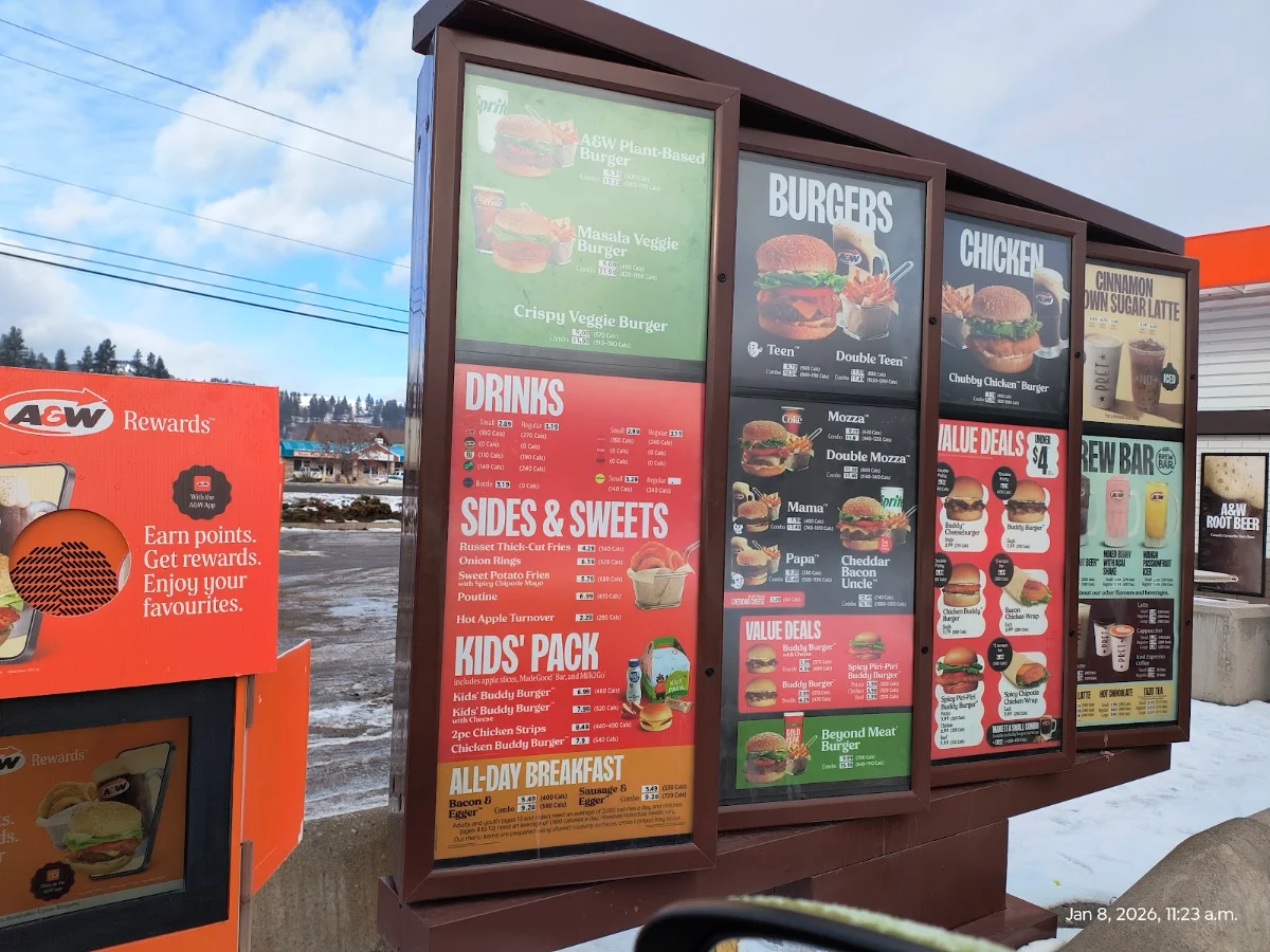 Menu, A&W Canada