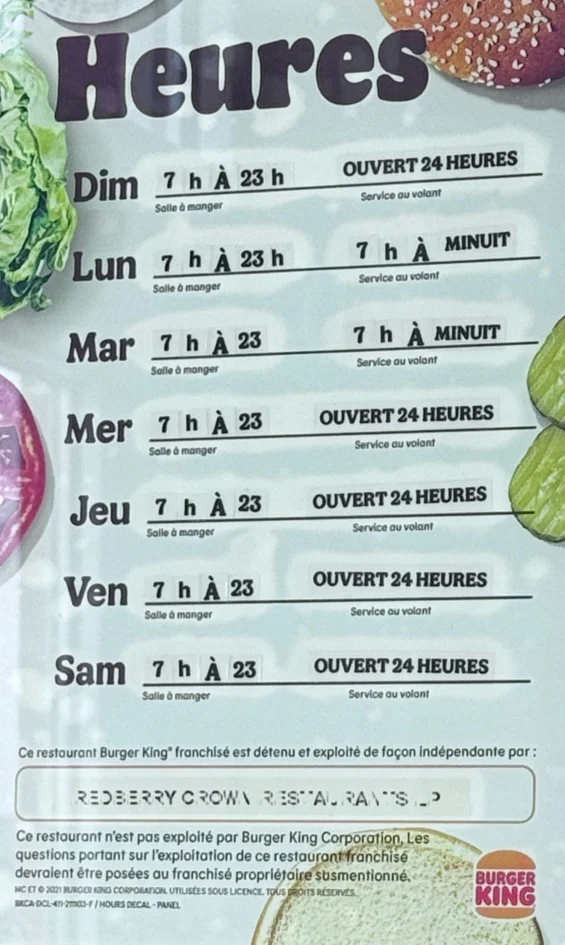 Menu, Burger King