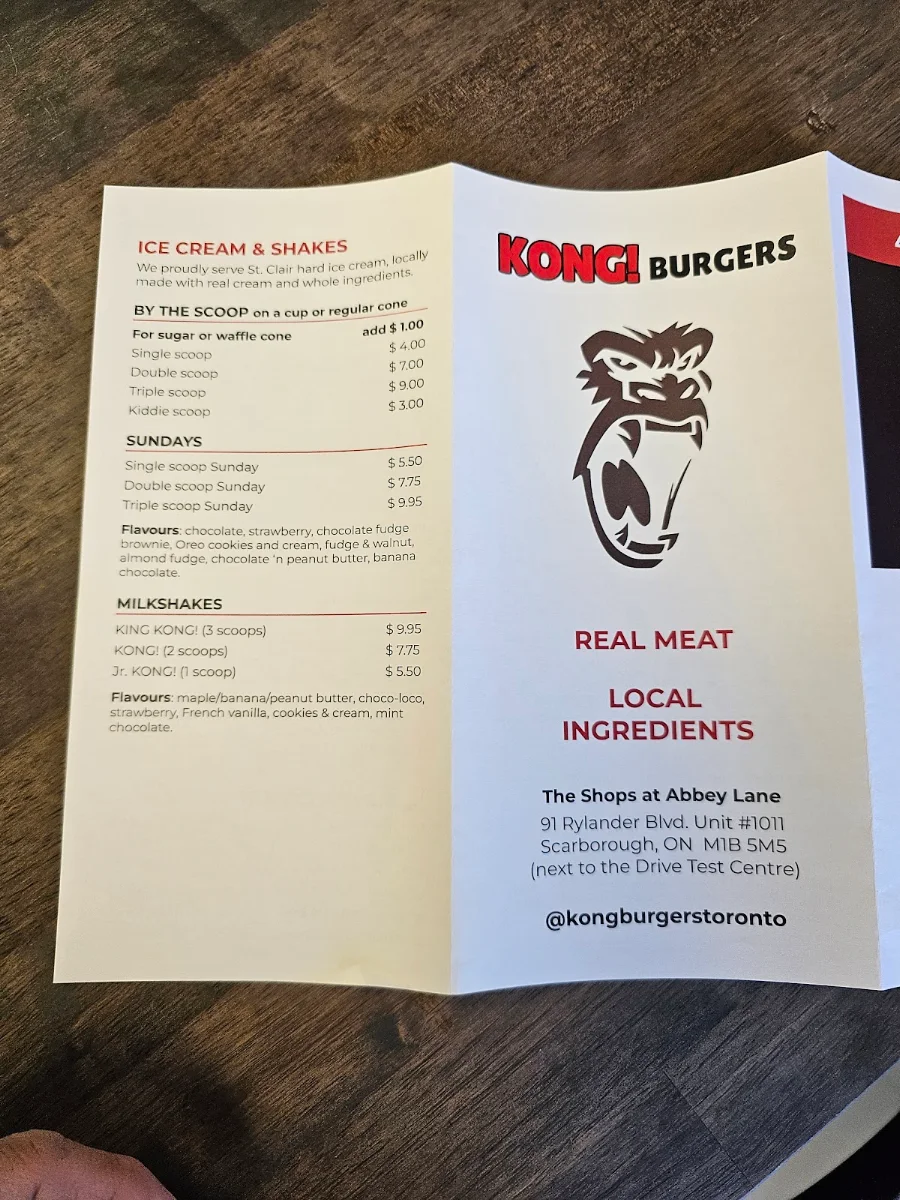Menu, Kong! Burgers