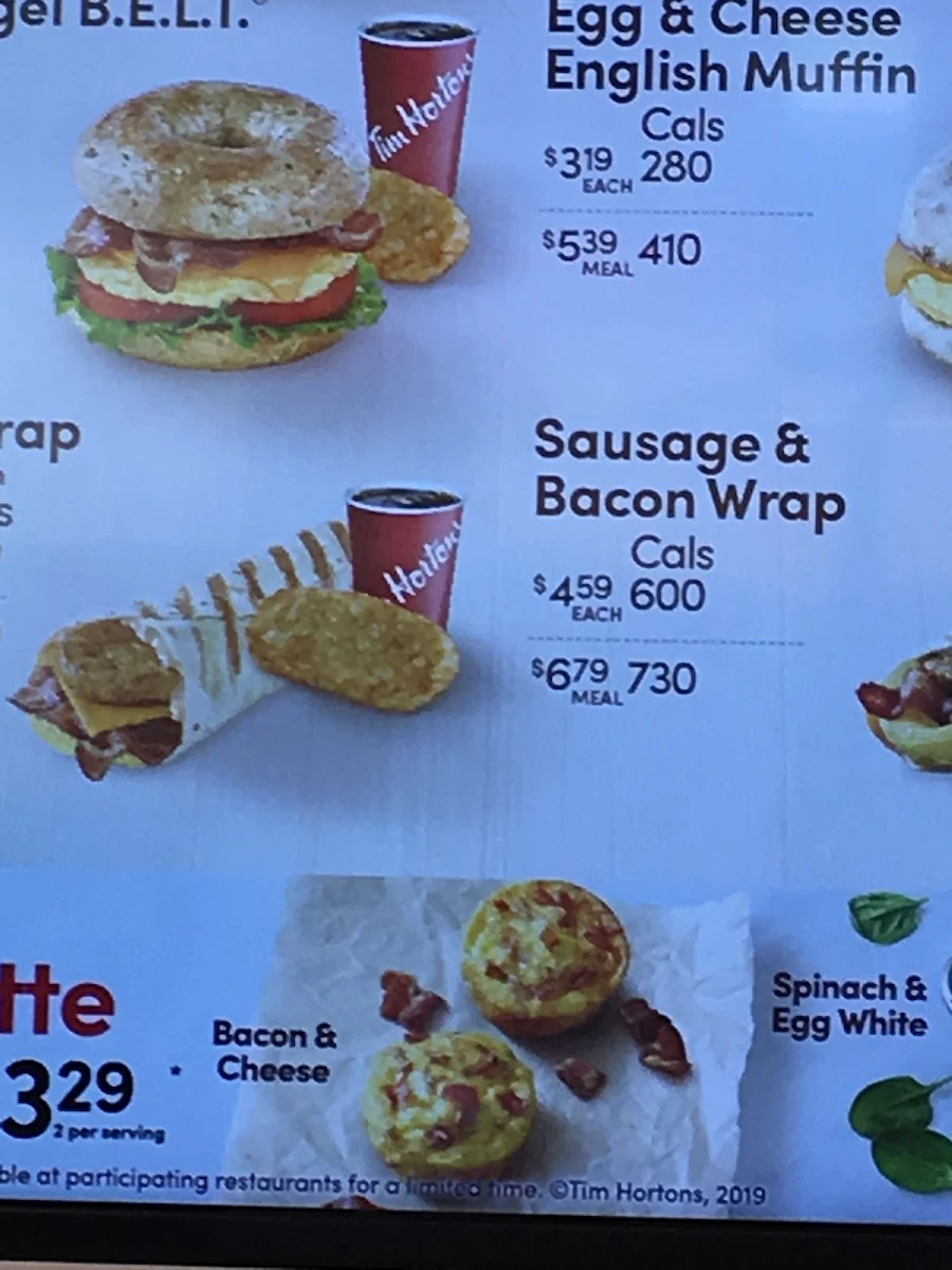 Menu, Tim Hortons
