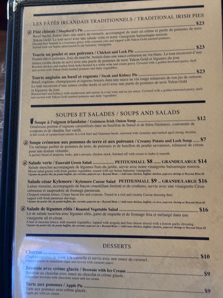 Menu, McKibbin’s