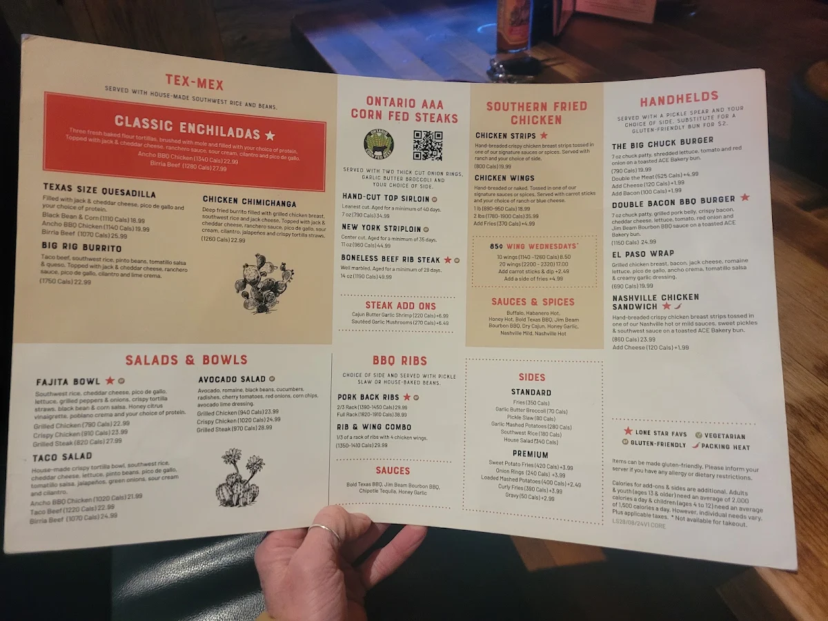 Menu, Lone Star Texas Grill