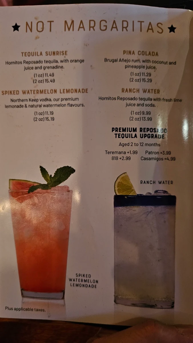 Menu, Lone Star Texas Grill