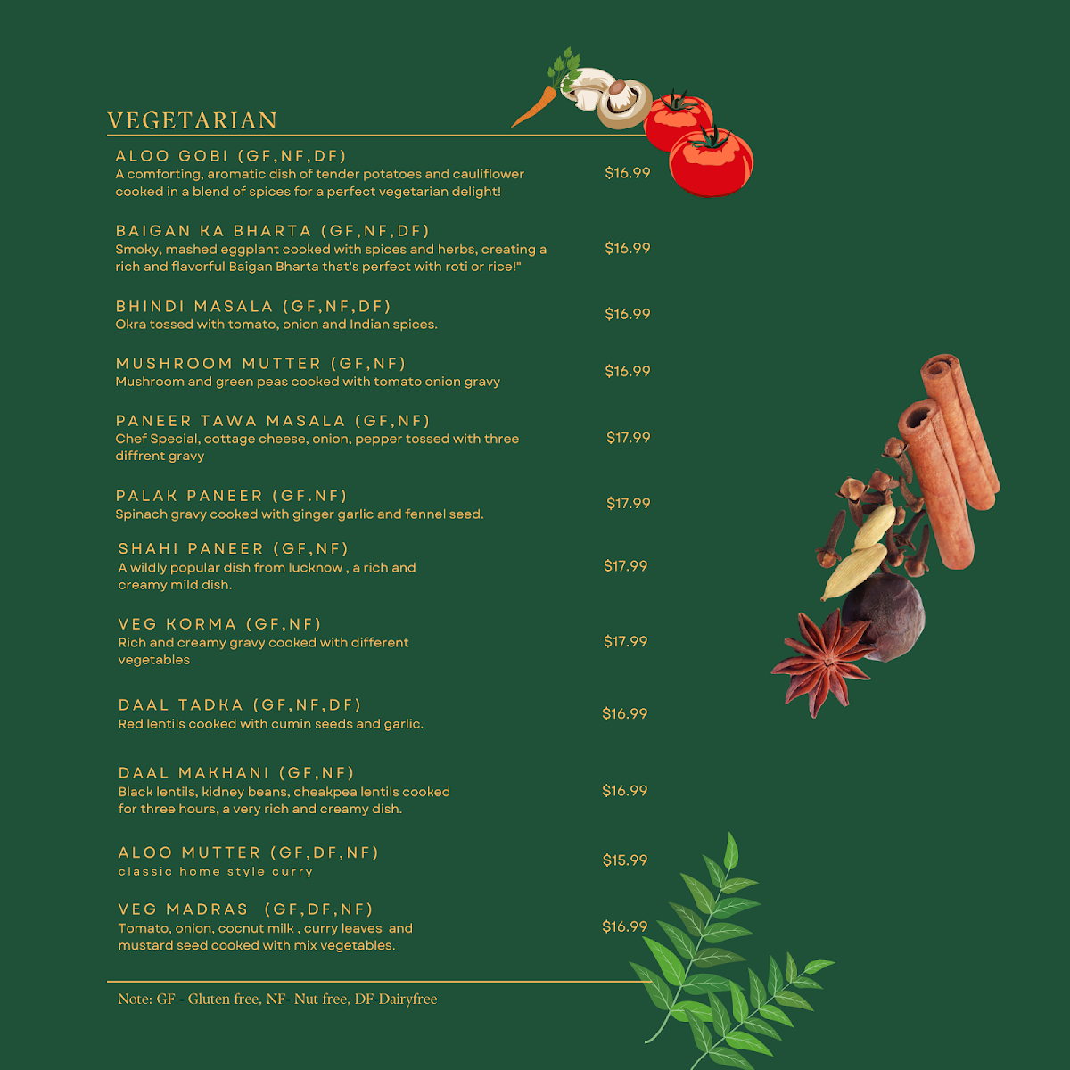 Menu, Indian Authentic Cuisine