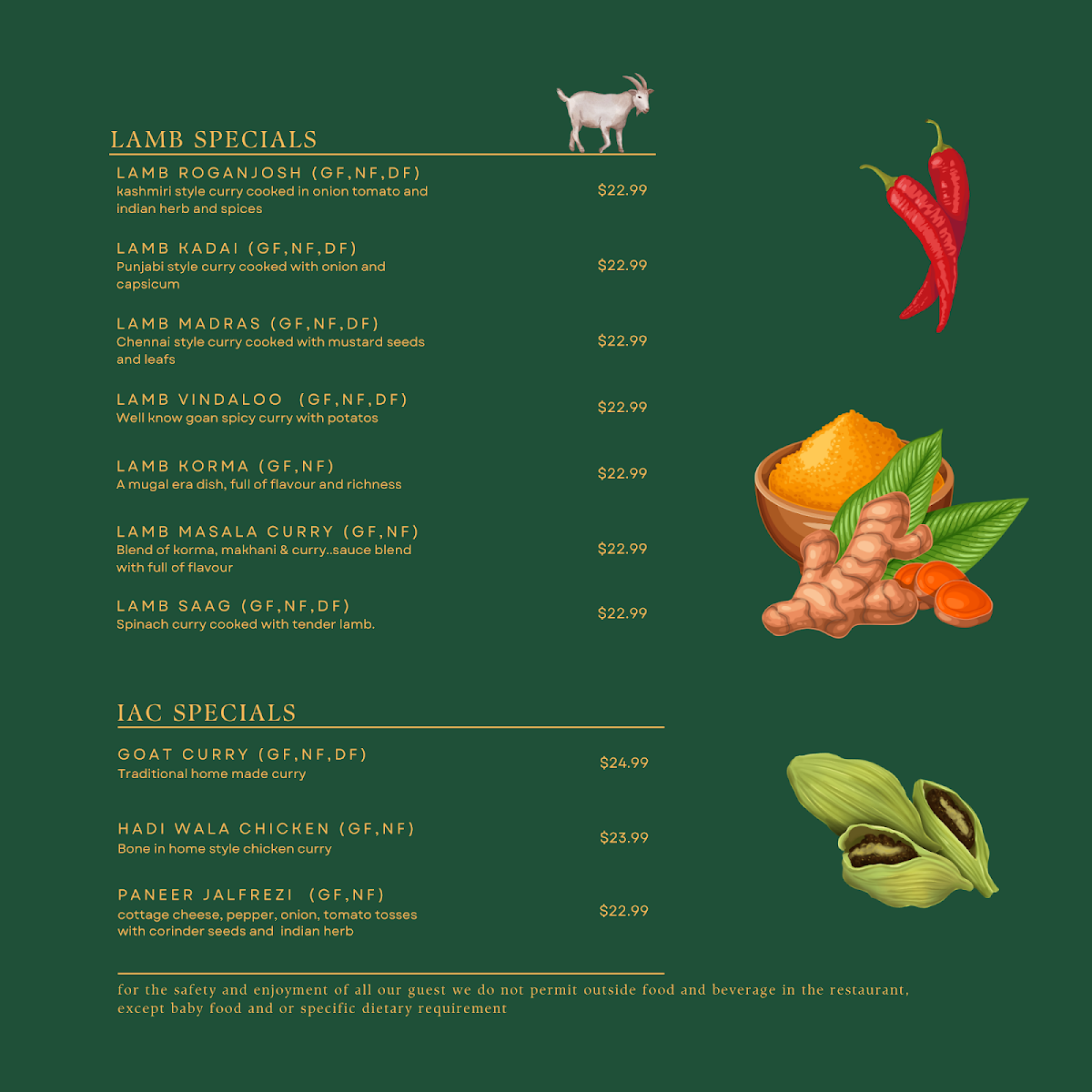 Menu, Indian Authentic Cuisine