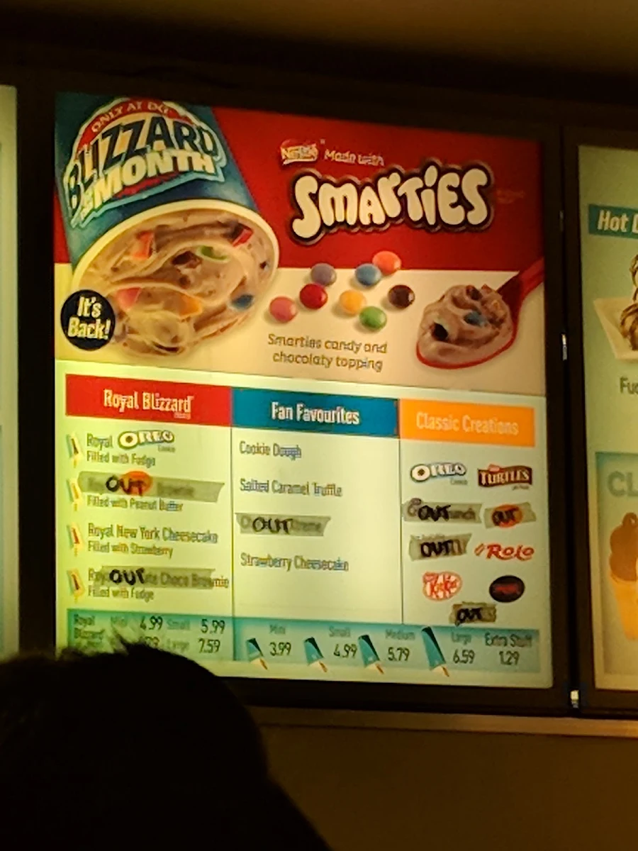 Menu, Dairy Queen Colwood