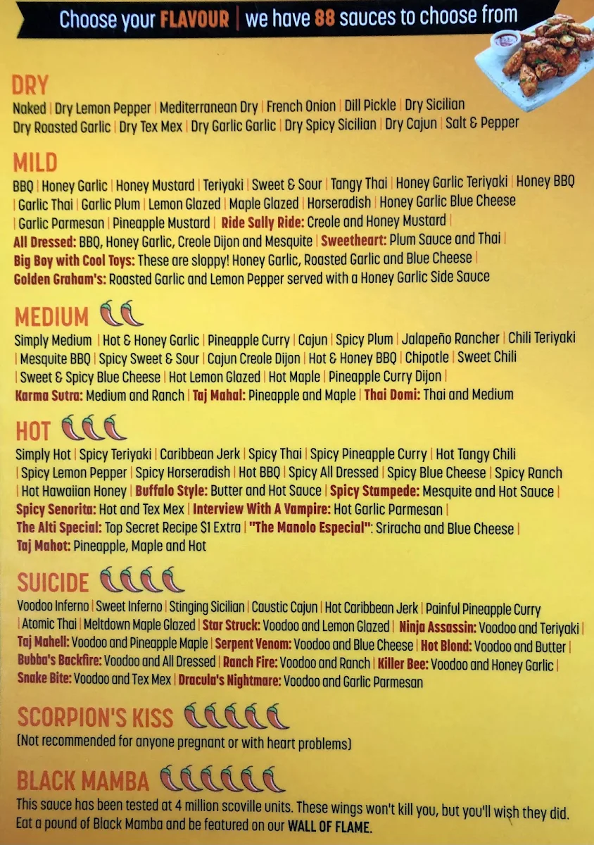 Menu, Wingporium Sports Bar