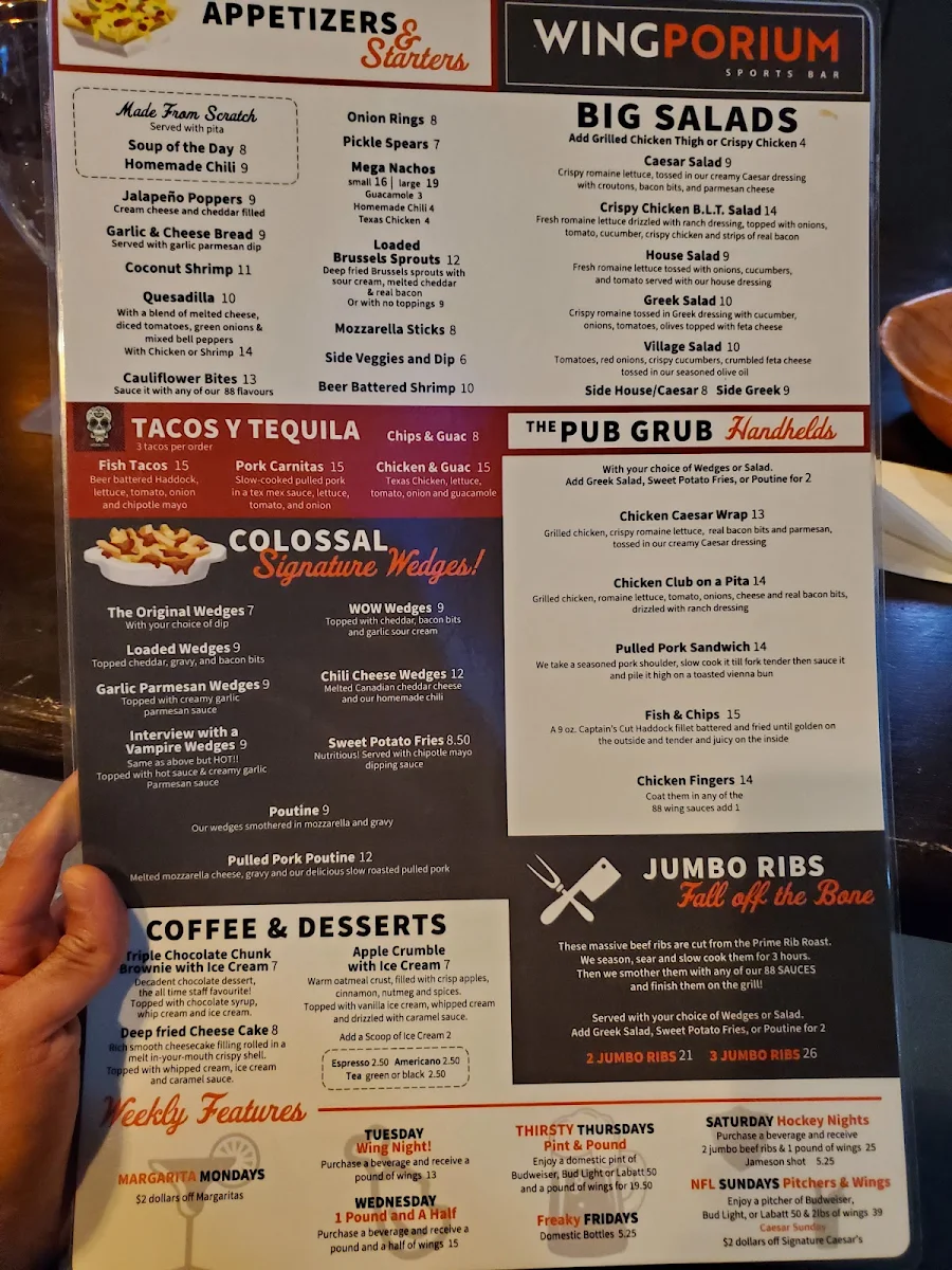 Menu, Wingporium Sports Bar