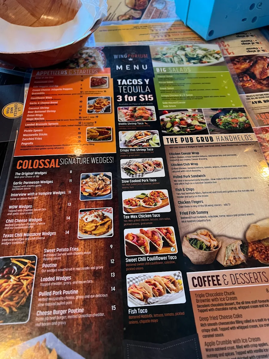 Menu, Wingporium Sports Bar